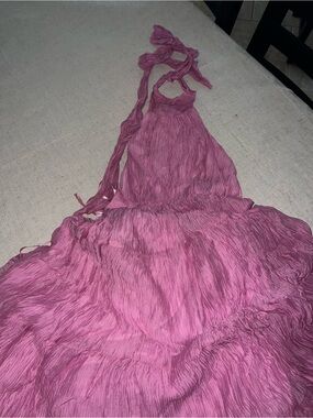 Mauve Crinkled Halter Maxi Dress